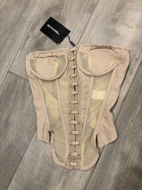 NWT PrettyLittleThing Mesh Panel Lace Up Corset Top in Nude